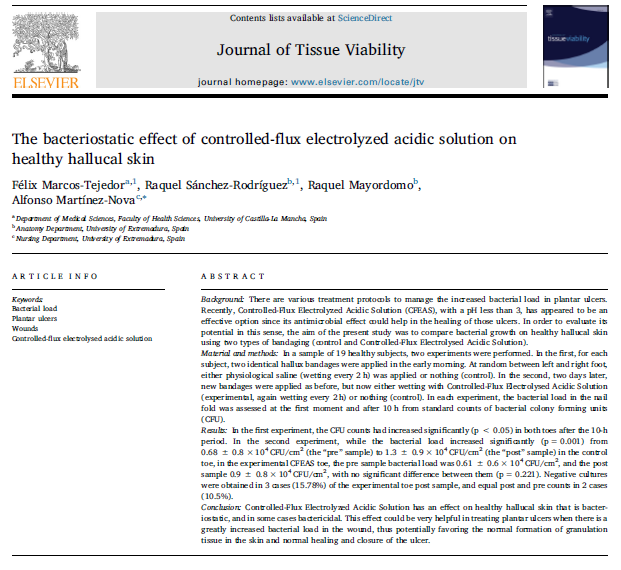 The bacteriostatic effect of controlled-flux electrolyzed acidic solution on healthy hallucal skin